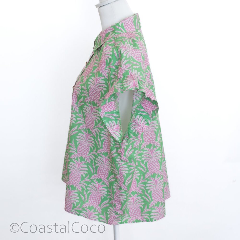 Crown & Ivy Pineapple Button Down L Shirt 100% Cotton Tropical Vacation Coastal - Picture 2 of 12